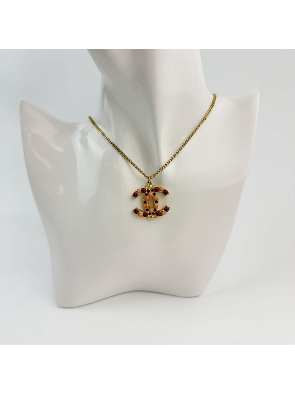 Chanel CC Logo Color Bijou Necklace Plated Gold 12P Vintage